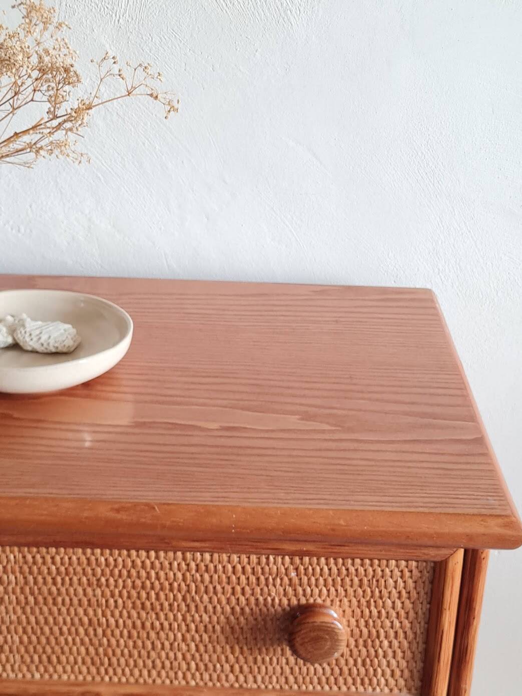 Vintage wicker chest of drawers.