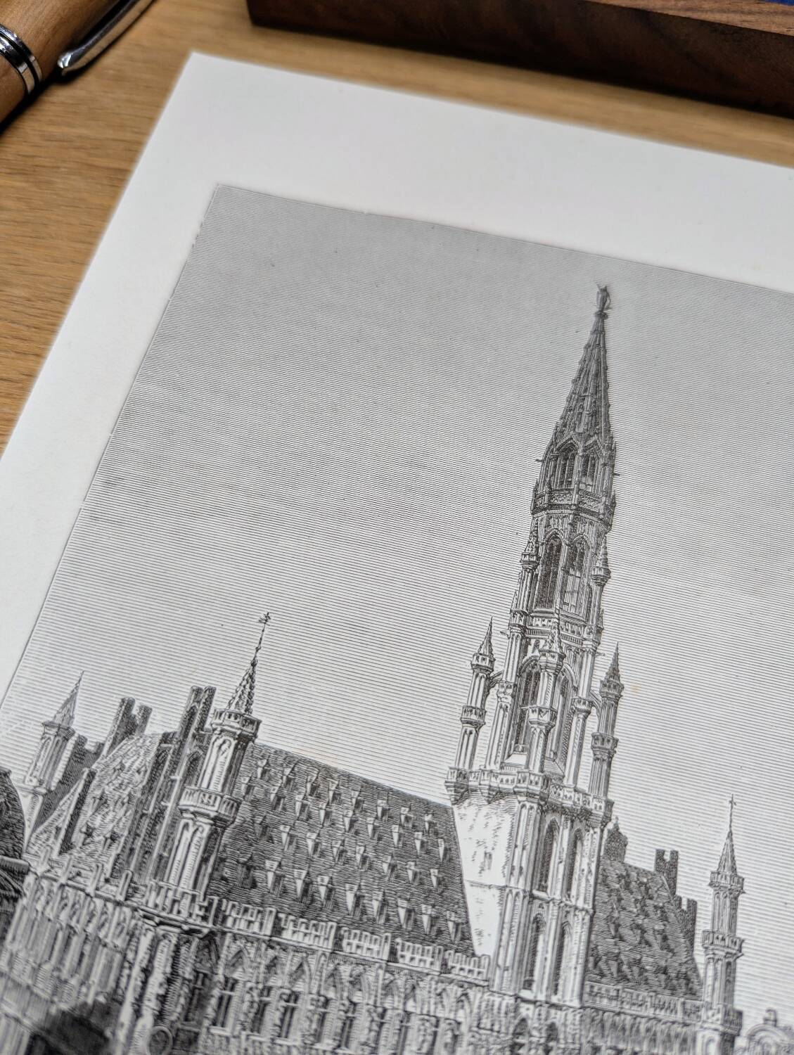 Brussels City Hall, Belgium, printed illustration from 1878.