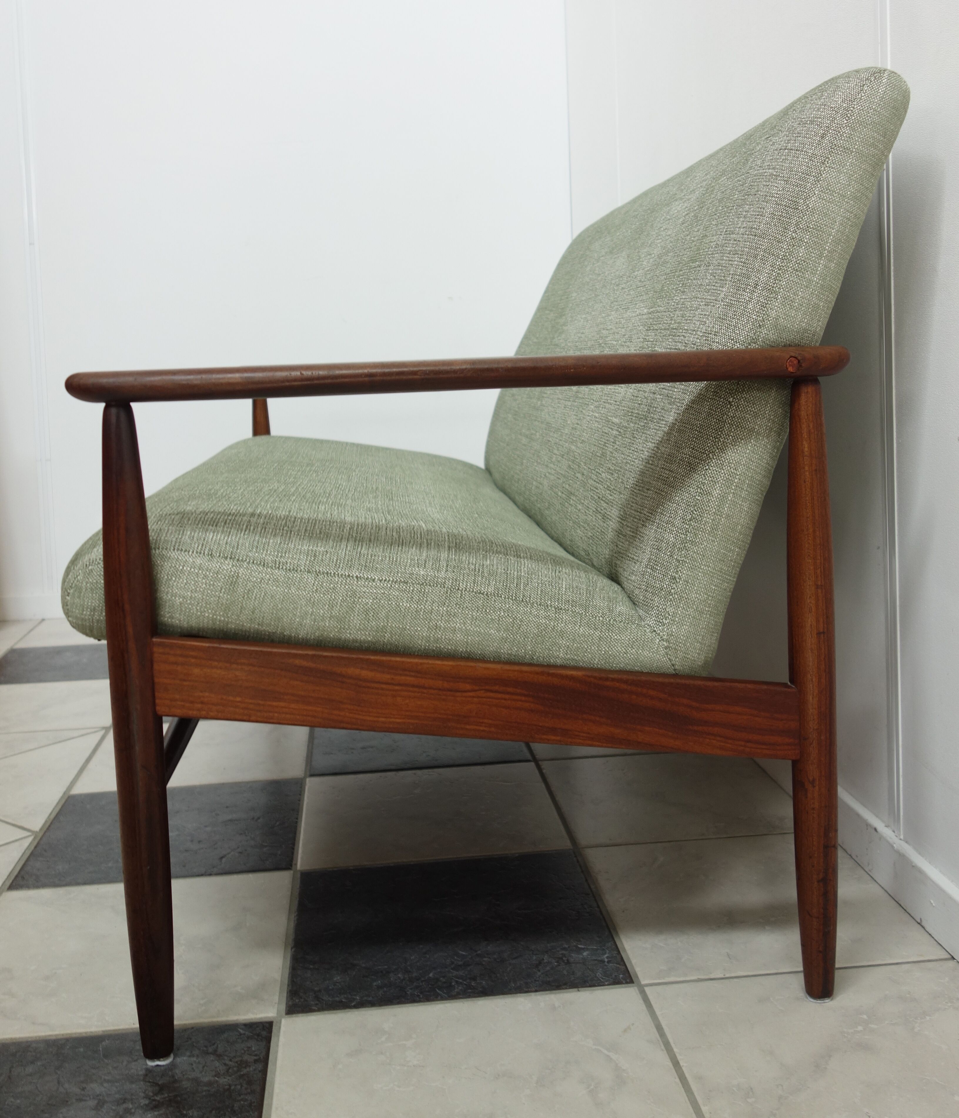Danish teak 2 seat sofa green upholstery