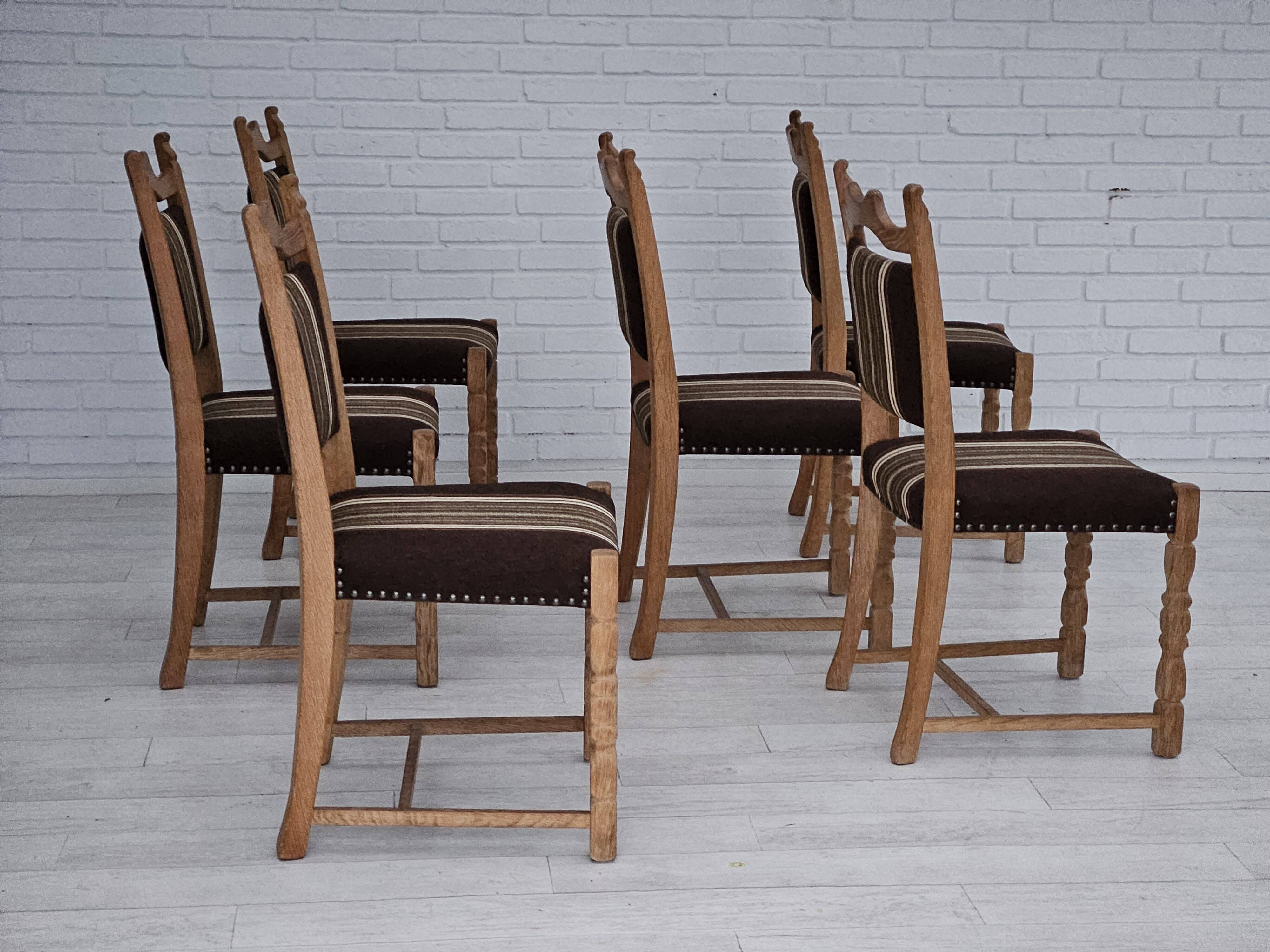 1970s, set 6 pcs of Danish dinning chairs, original very good condition, oak wood.