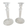 Pair of antique molded glass candlesticks