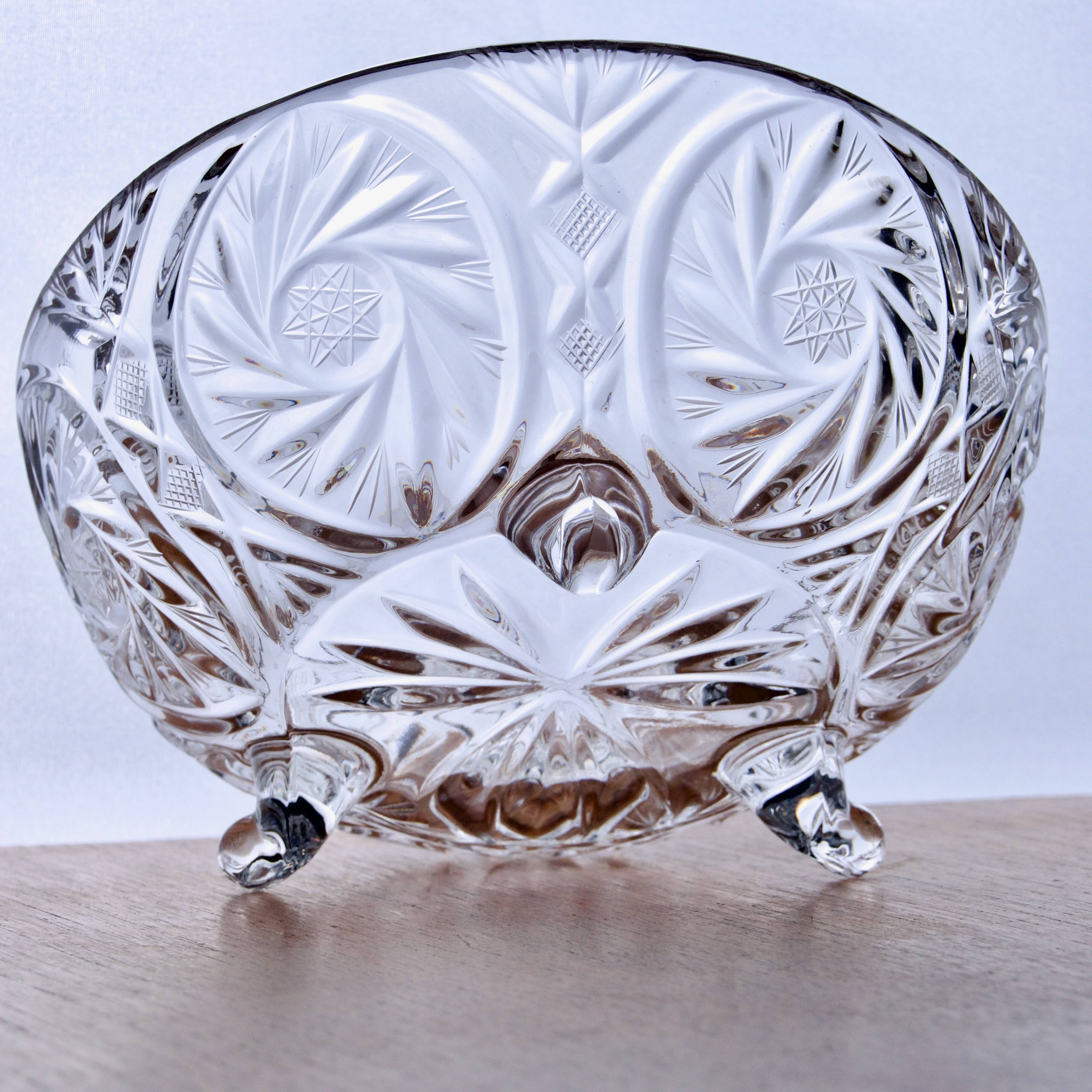 Large antique Bohemian crystal candy dish