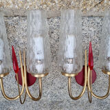 Pair of double fire wall lamps, vintage, 50/60s