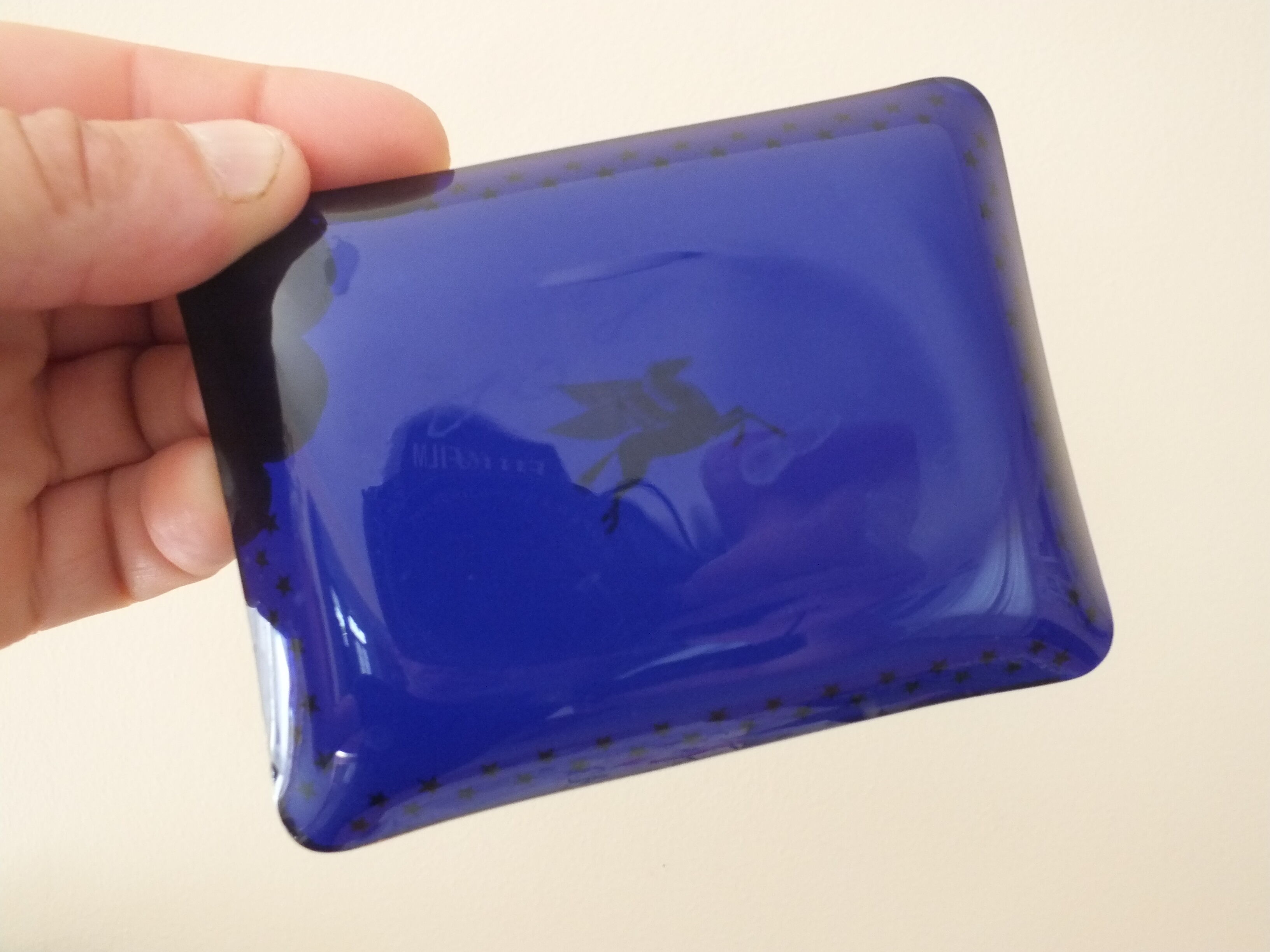 Empty pocket cup Pegasus in blue and gold crystal - advertising Mobil