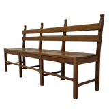 Solid oak brutalist robust bench, Netherlands 1950s