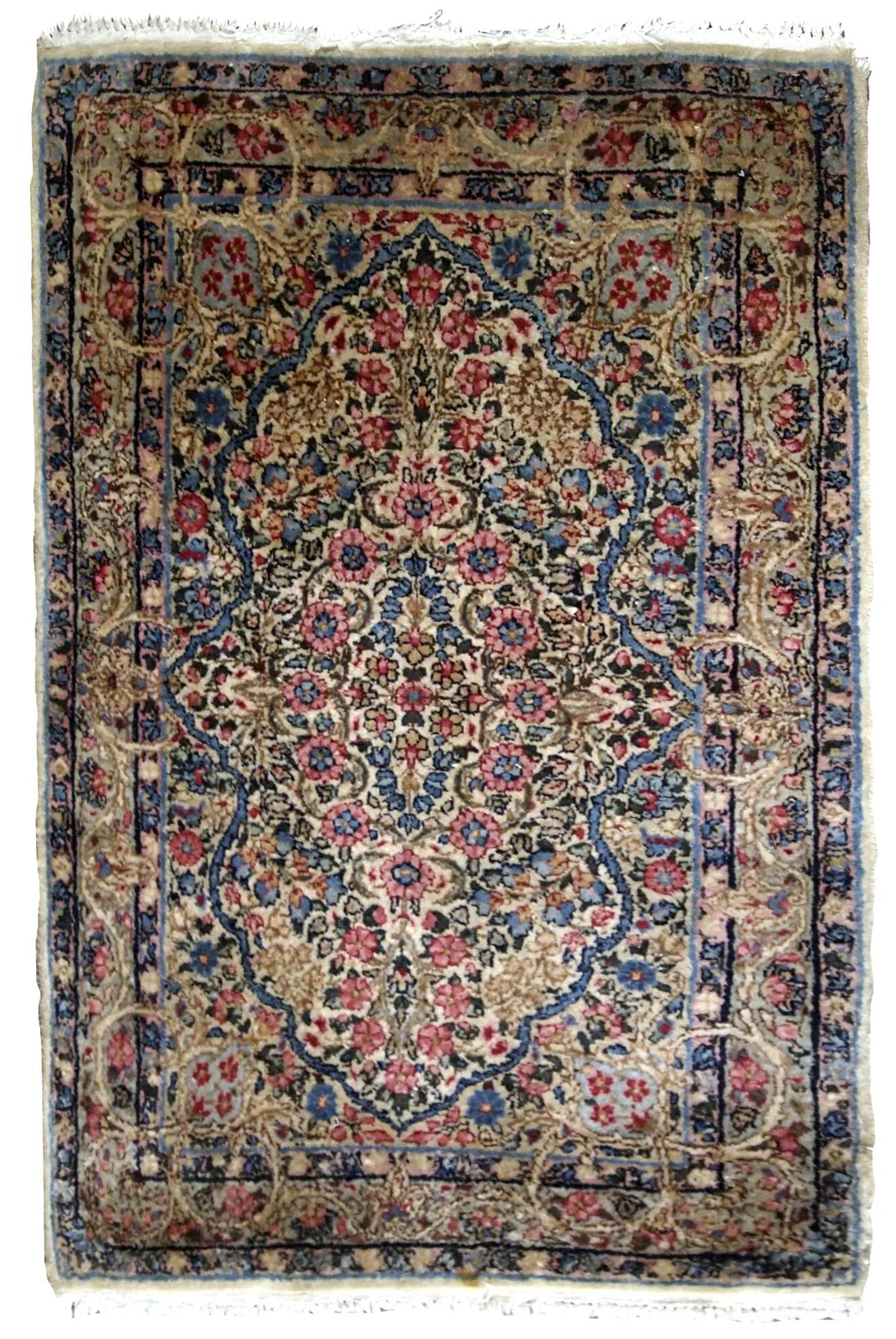 Handmade antique Persian Kerman rug 2.1' x 3.2' (64cm x 97cm) 1920s - 1B704