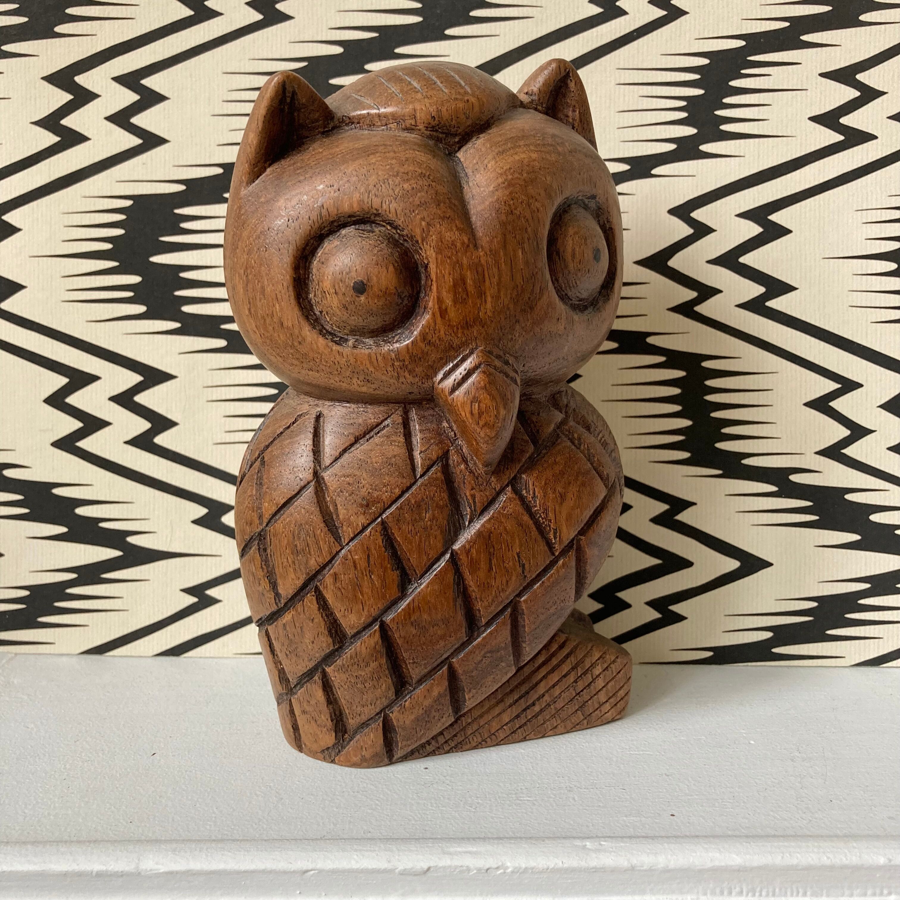 Owl in carved wood