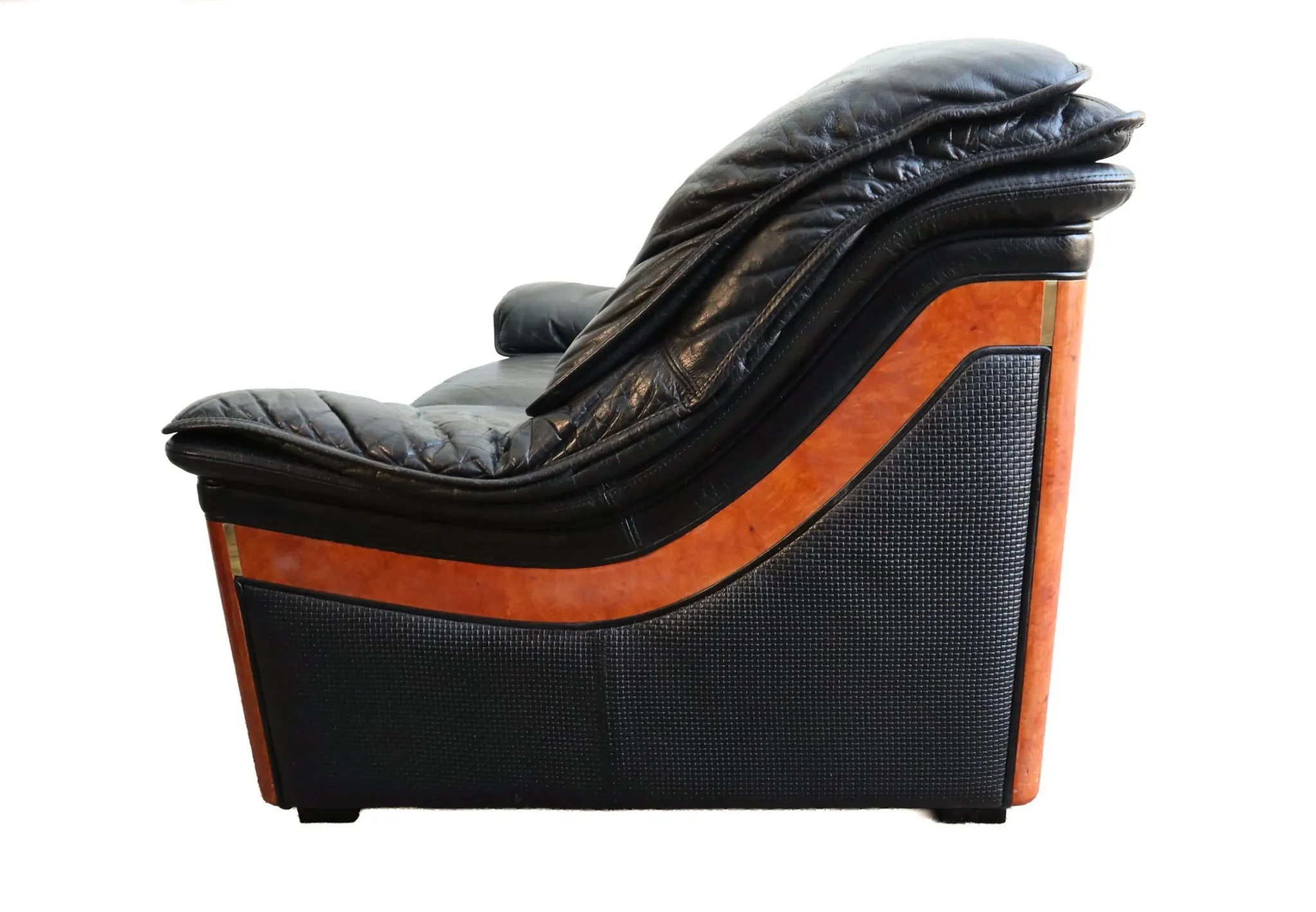 Paolo Gucci for Formitalia – two-seater sofa in black leather and burl wood