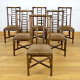 Series of 6 bamboo chairs & fabric 1980
