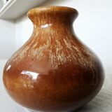 Vase vintage en céramique brune : décoration bohème yougoslave des années 1970