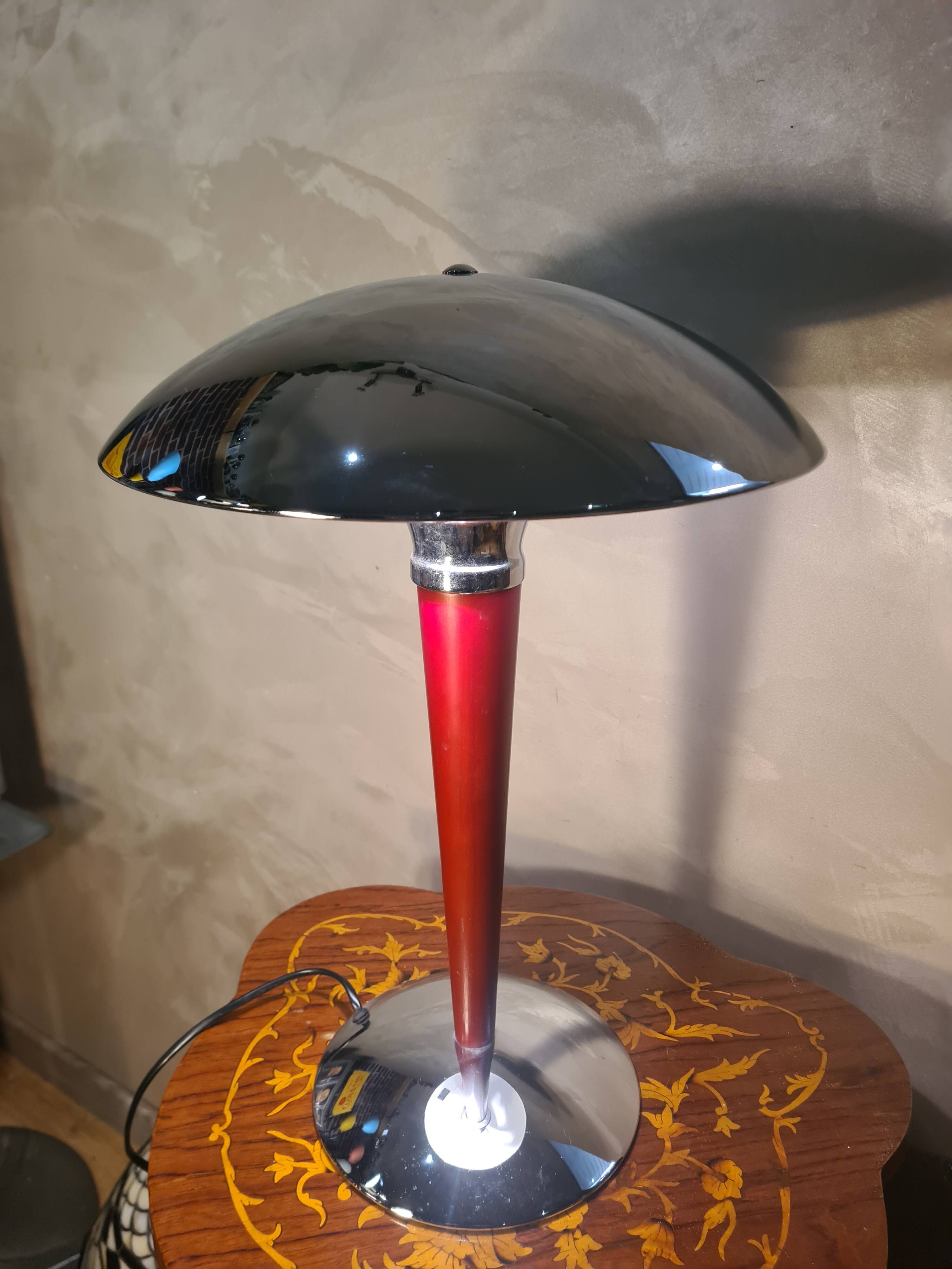 Vintage Red and Chrome Mushroom Lamp - 47x31 Space Age 1970s - Lamp