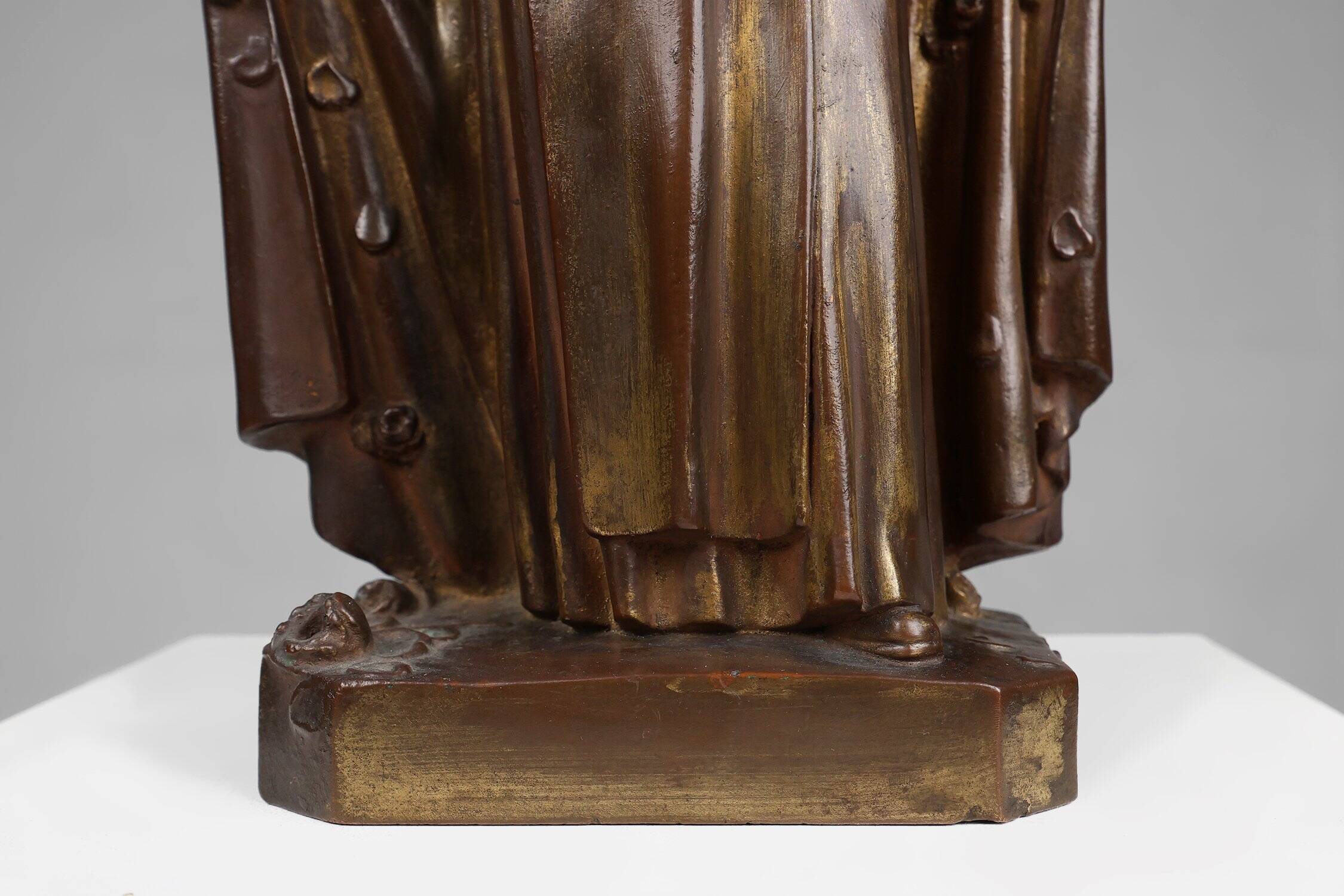 Large Holy Maria Statue in Bronze Painted Plaster, Belgium, 1930s