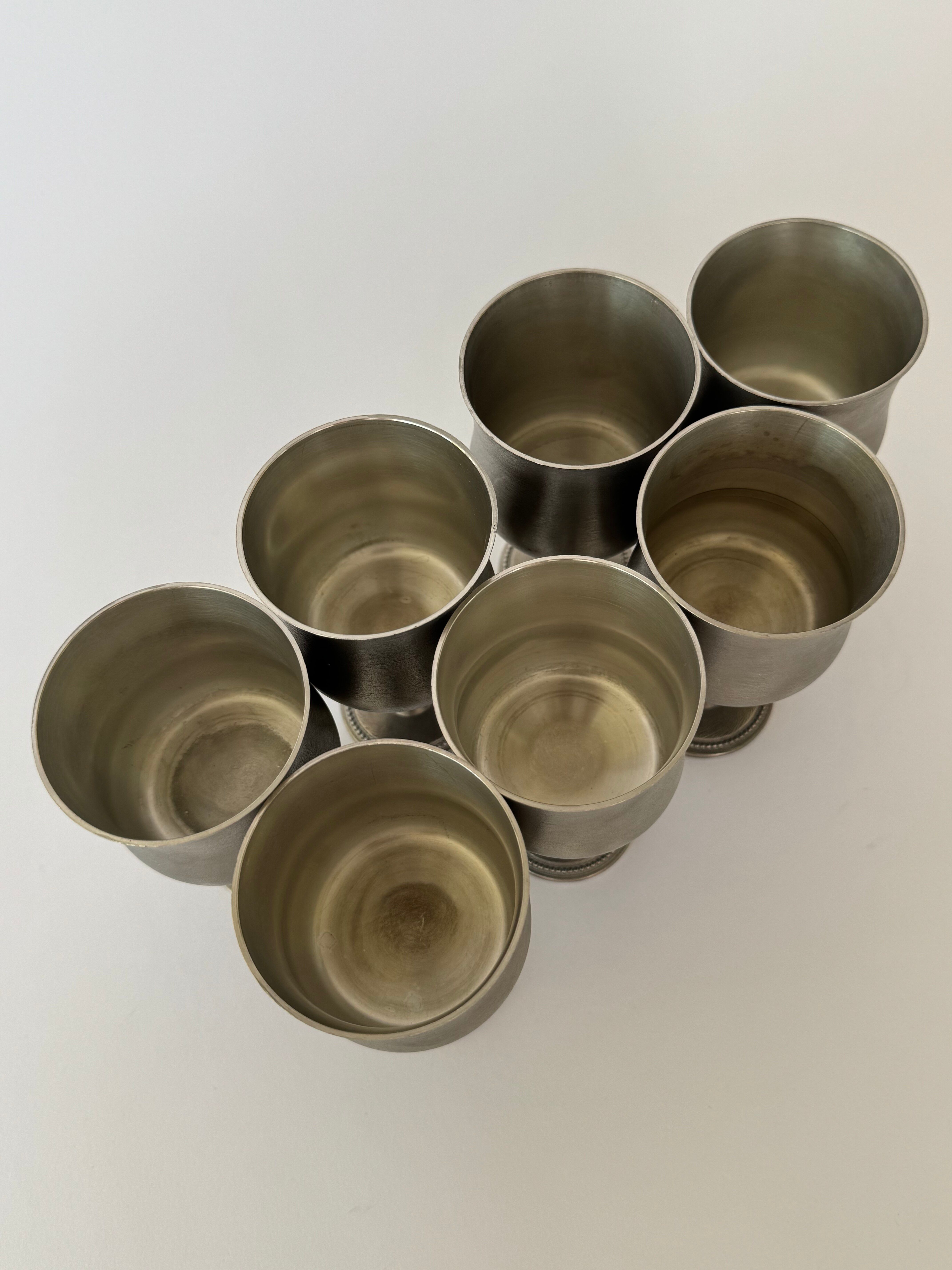 Set of 7 Vintage KTS Svenskt Tenn Handmade Pewter Goblet