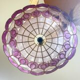 Vintage two-tone purple capiz mother-of-pearl and brass pendant light – art deco style chandelier