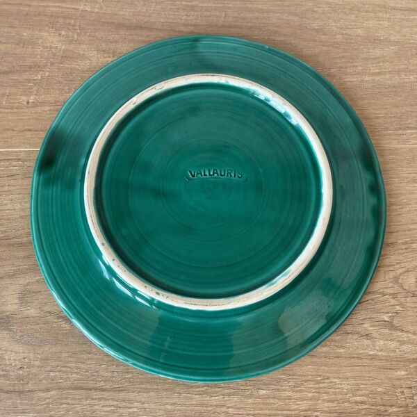 Vallauris - Suite de 6 assiettes poissons terre de faïence & couverte verte