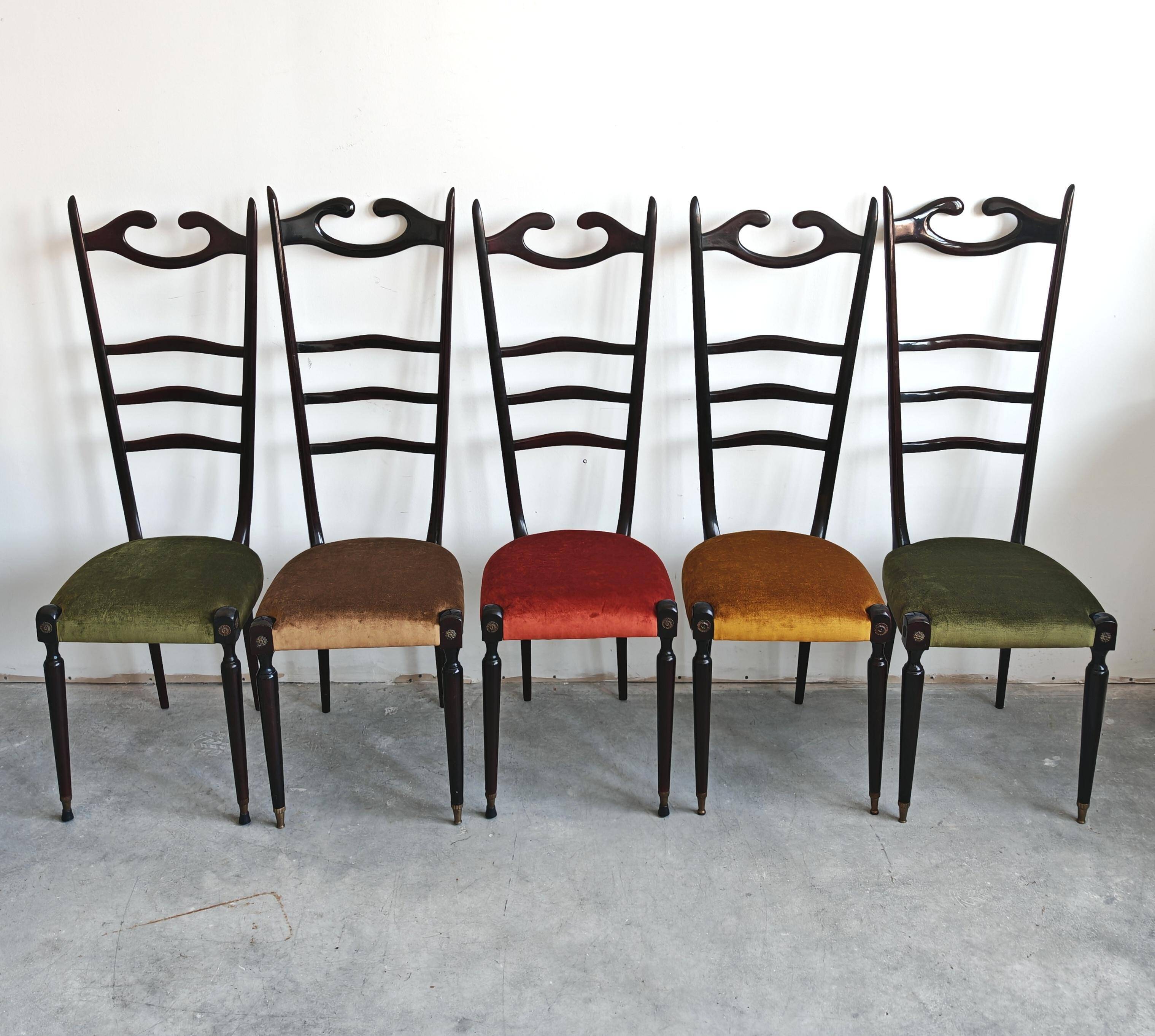 Chiavari chairs with high backs Mid Century Modern Paolo Buffa 1950s