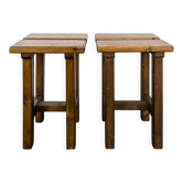 Pair of solid pine stools in the style of Charlotte Perriand.