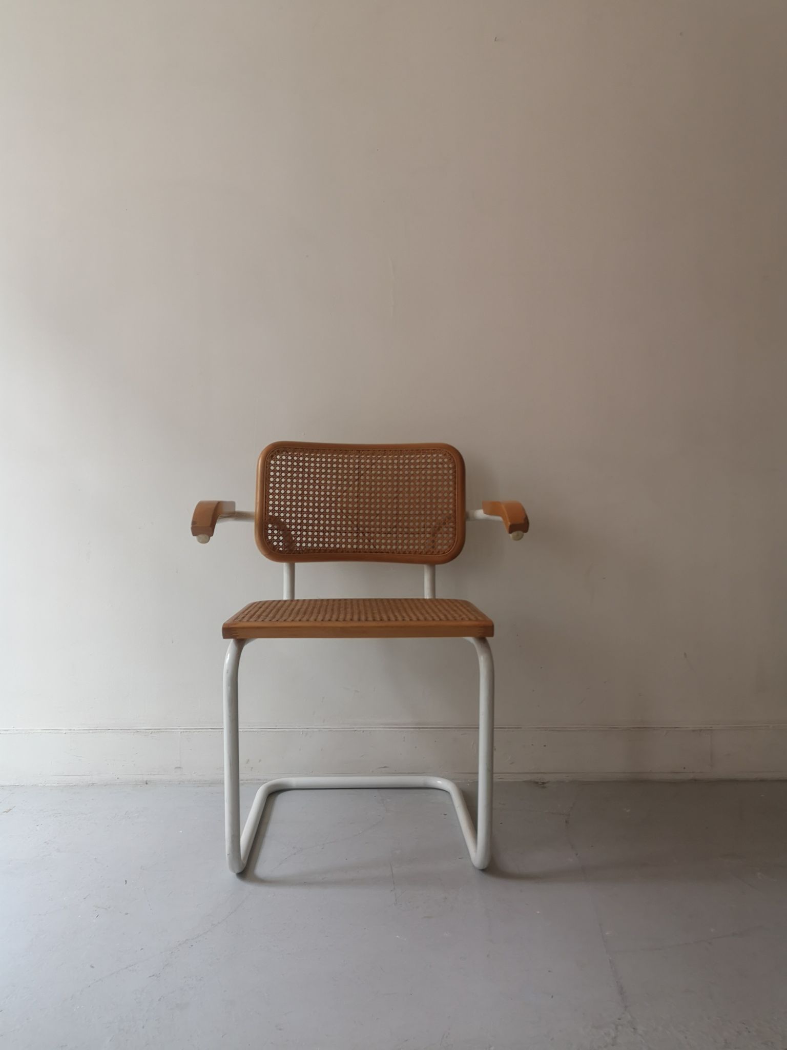 B64 armchair in white metal and canning by Marcel Breuer, Italy