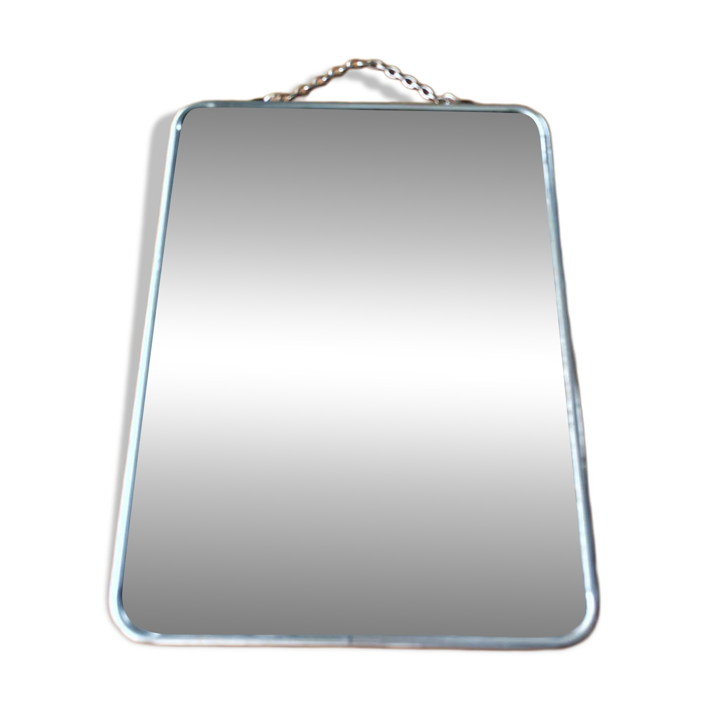 Vintage barber mirror with chain.