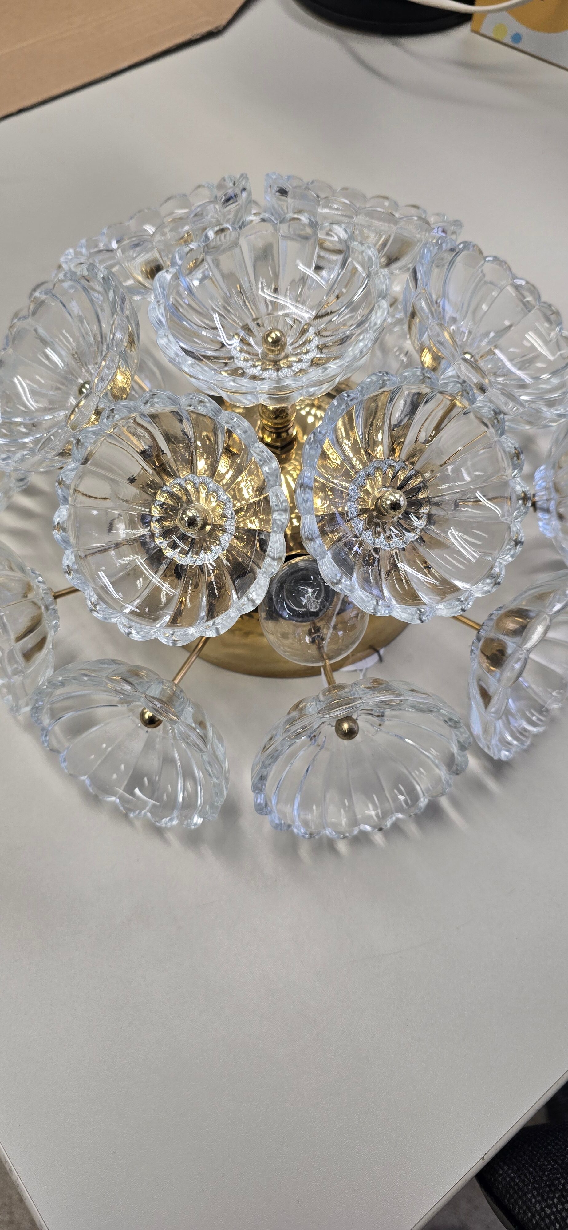 Sputnik ceiling light in floral glass and brass, Germany, 1960s.