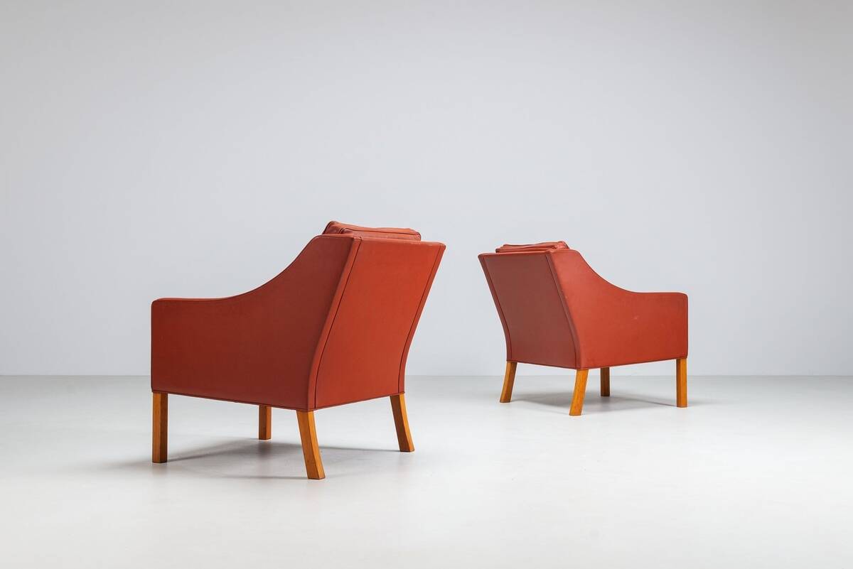 Borge Mogensen cognac leather lounge chairs Fredericia Stolefabrik Denmark 1963