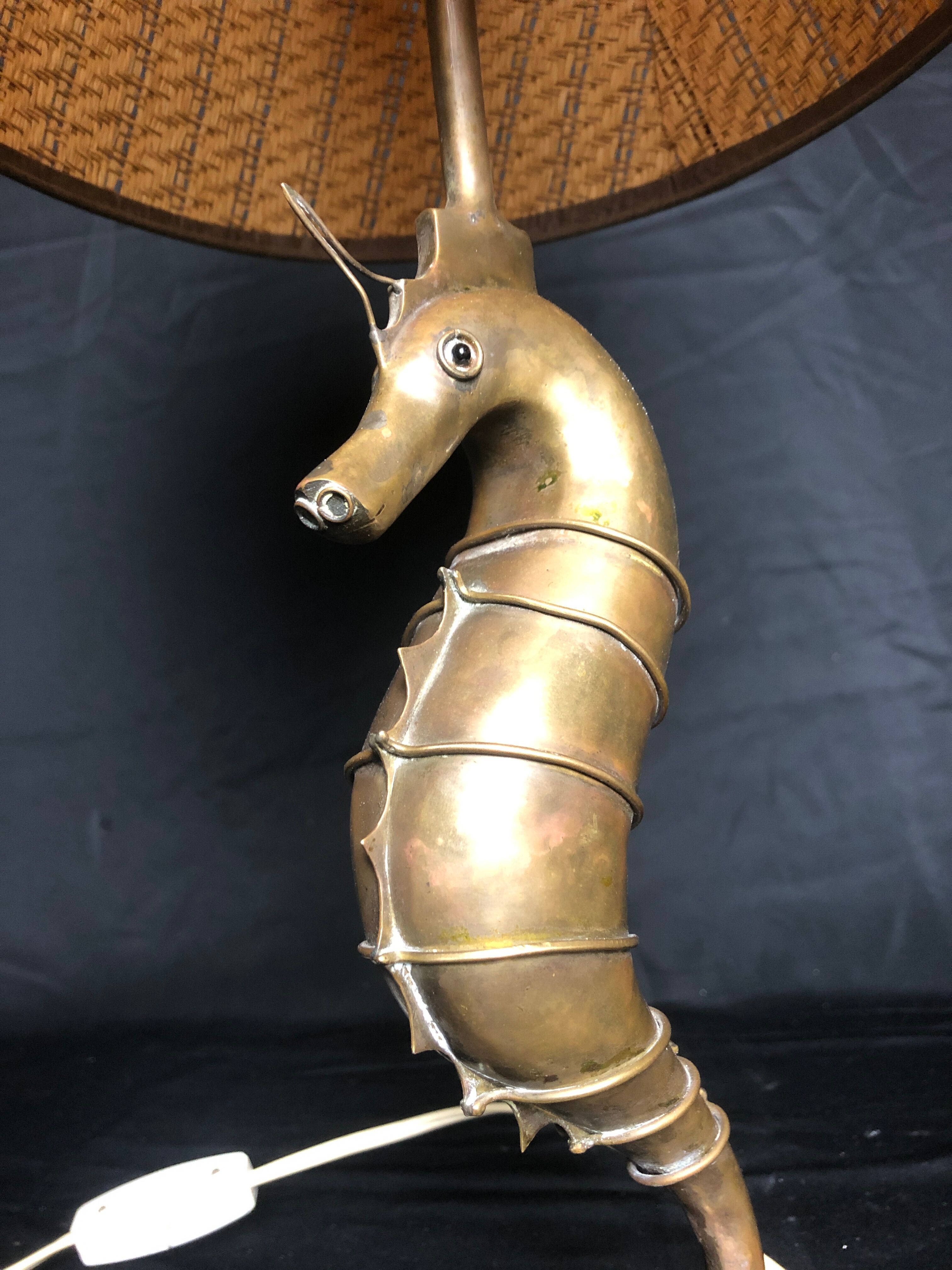 Vintage brass seahorse lamp