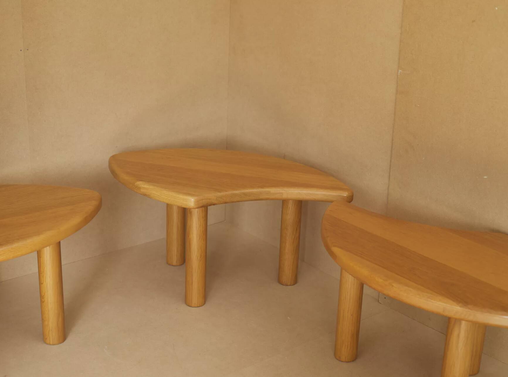 Vintage solid oak modular petal coffee tables circa 1980