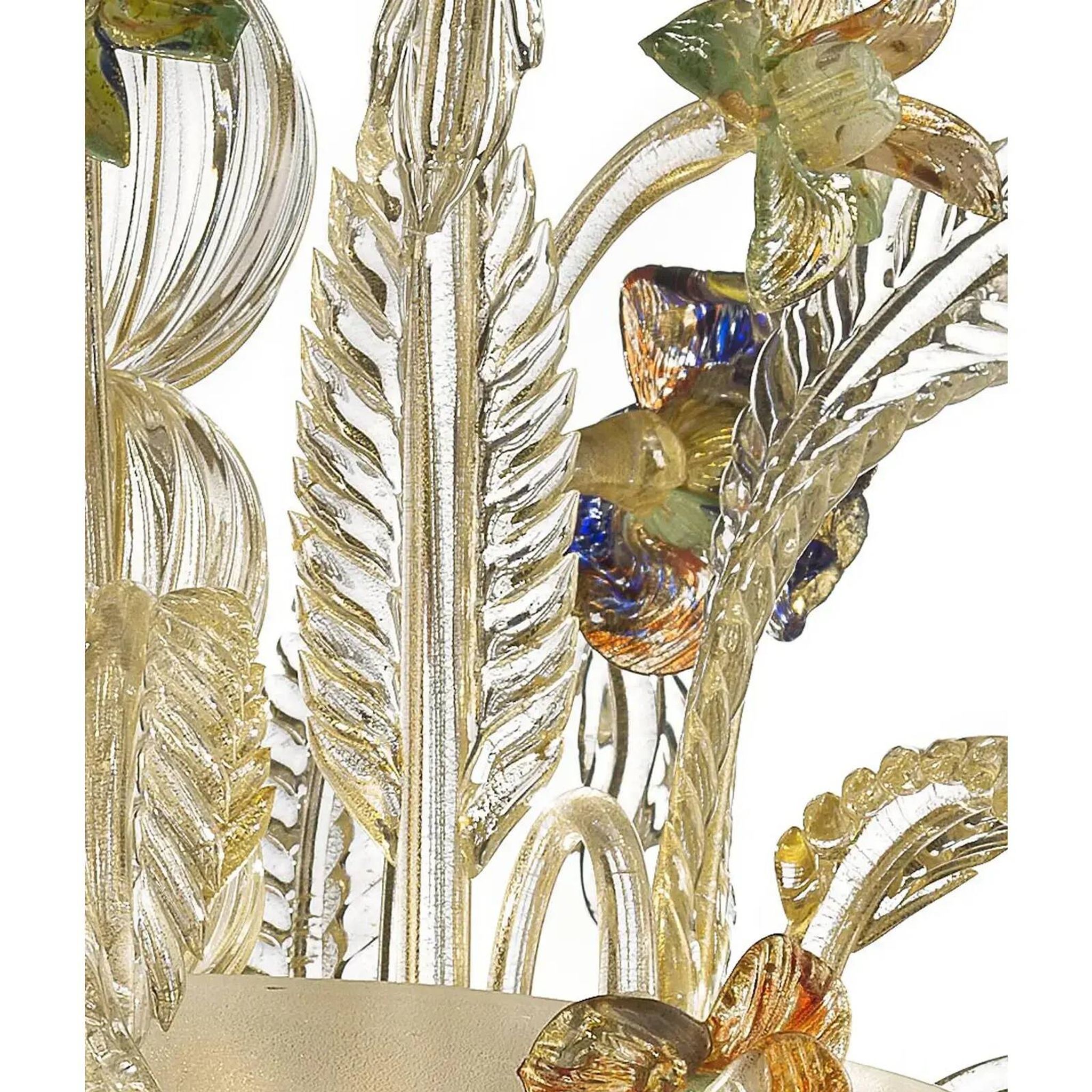 Luxury 21st Century Italian Murano Glass Flower Chandelier – Gold & Clear