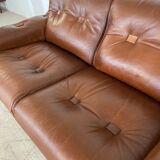 Vintage Danish mid-century cognac brown leather 2-seater Stouby 1970s
