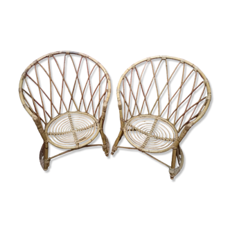 Pair of armchairs in adult rattan, 60s, vintage