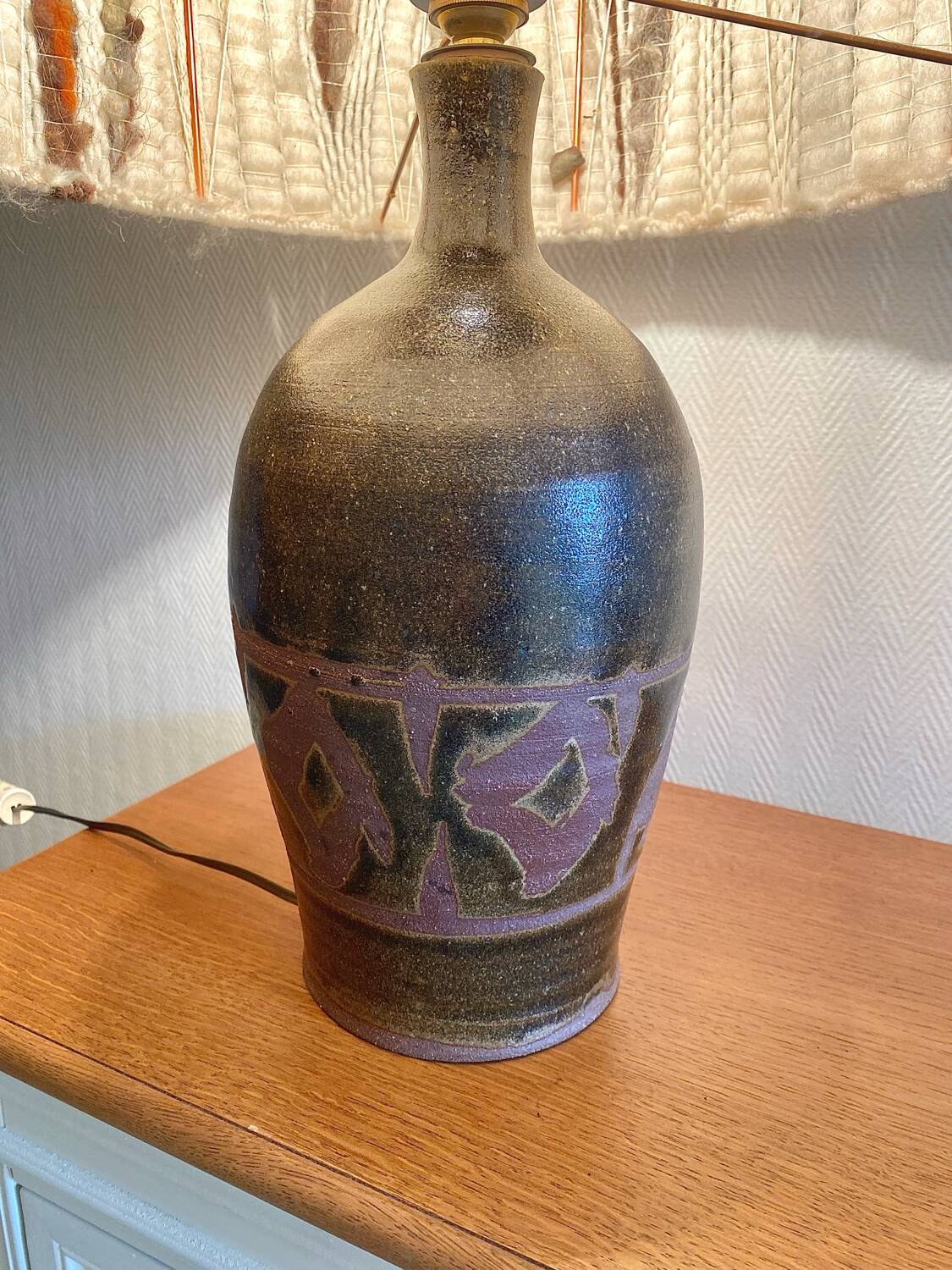 Large 60s lamp in stoneware and wool