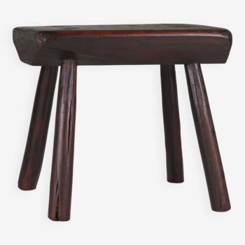 Low brutalist oak stool, mid-20th century