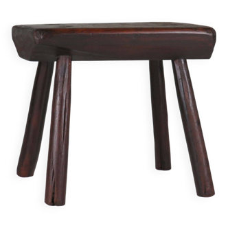 Low brutalist oak stool, mid-20th century