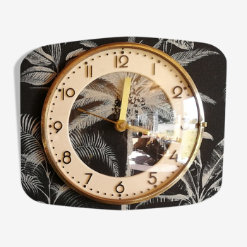 Horloge vintage pendule murale silencieuse rectangulaire "palmier"