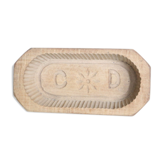 Moule à beurre ancien, en bois, avec monogrammes C D