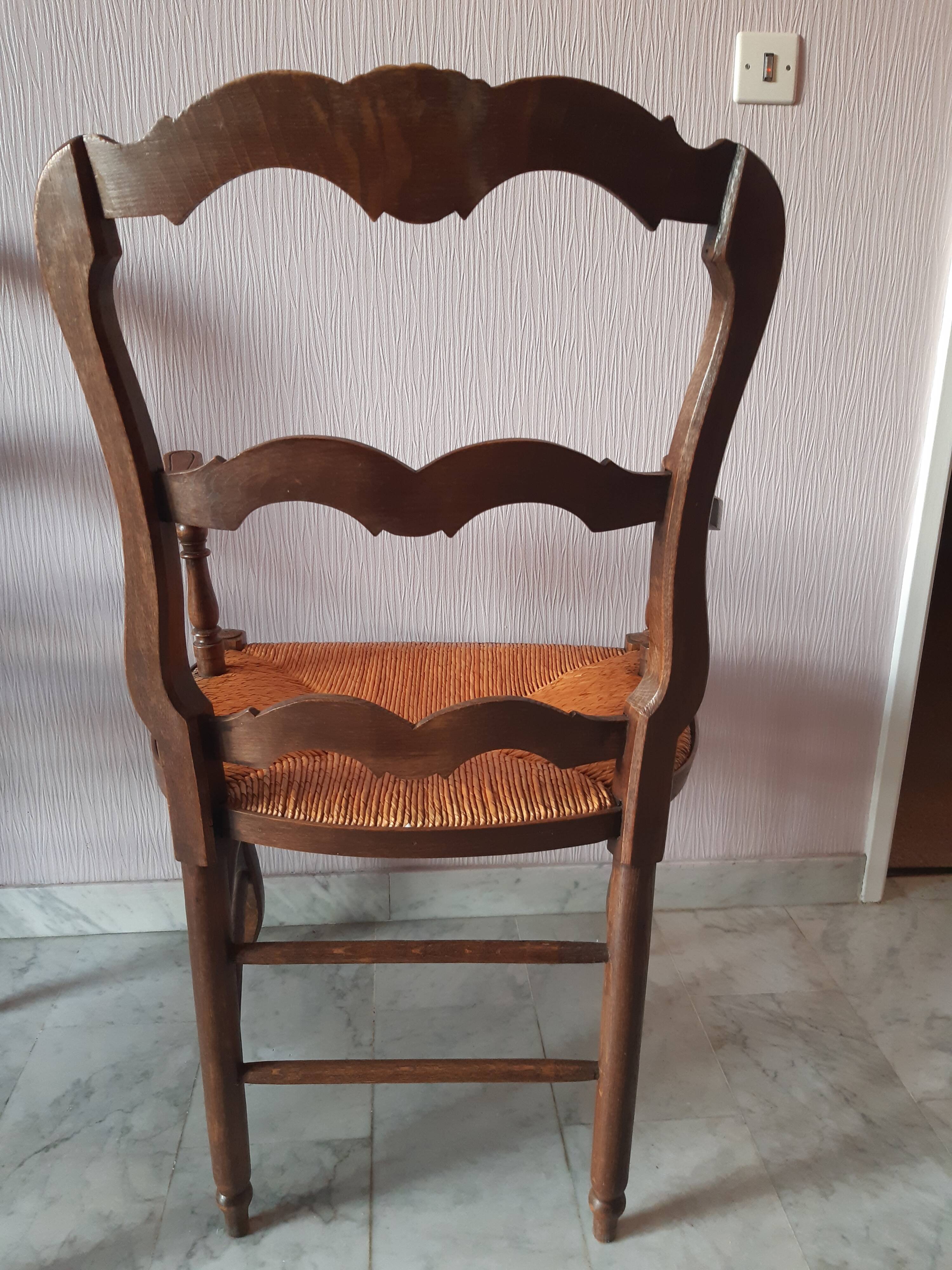 Set of 2 Provencal straw and wood armchairs