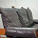 Sturdy Mid-Century Smooth Black Leather Scandinavian 3-Seat Sofa, 1960s