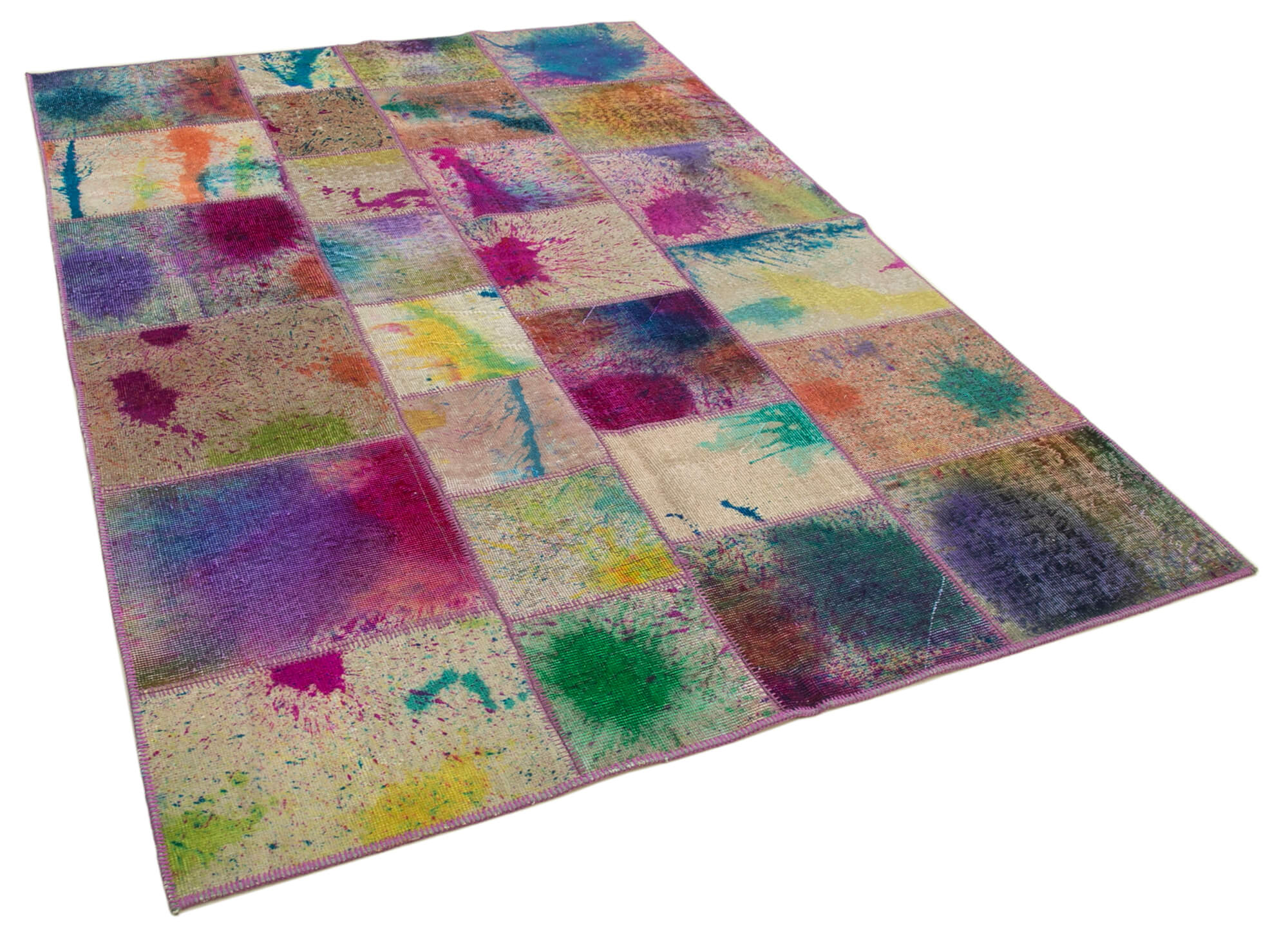 Handwoven anatolian contemporary 173 cm x 244 cm purple patchwork carpet