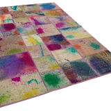 Handwoven anatolian contemporary 173 cm x 244 cm purple patchwork carpet