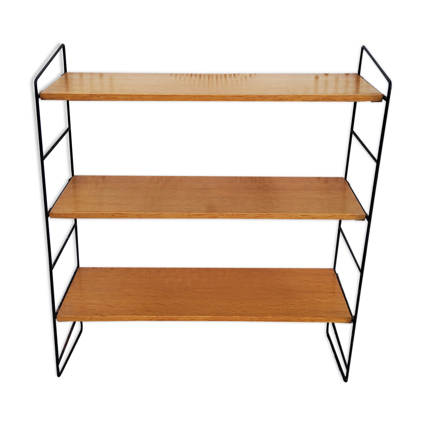 String shelf from the 60s in oak and metal