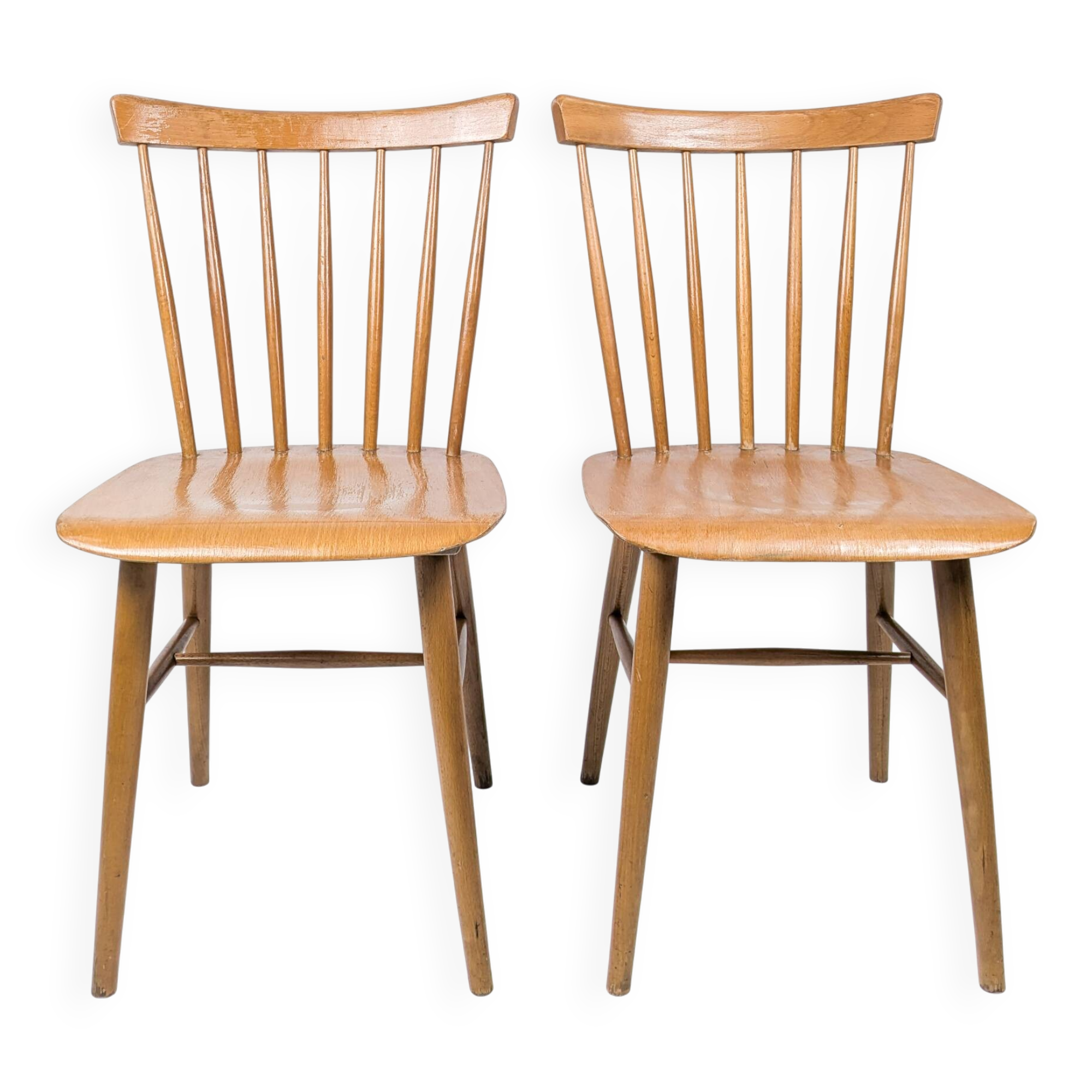 Lot de 2 chaises vintage Mid-Century à barreaux en bois design danois rétro