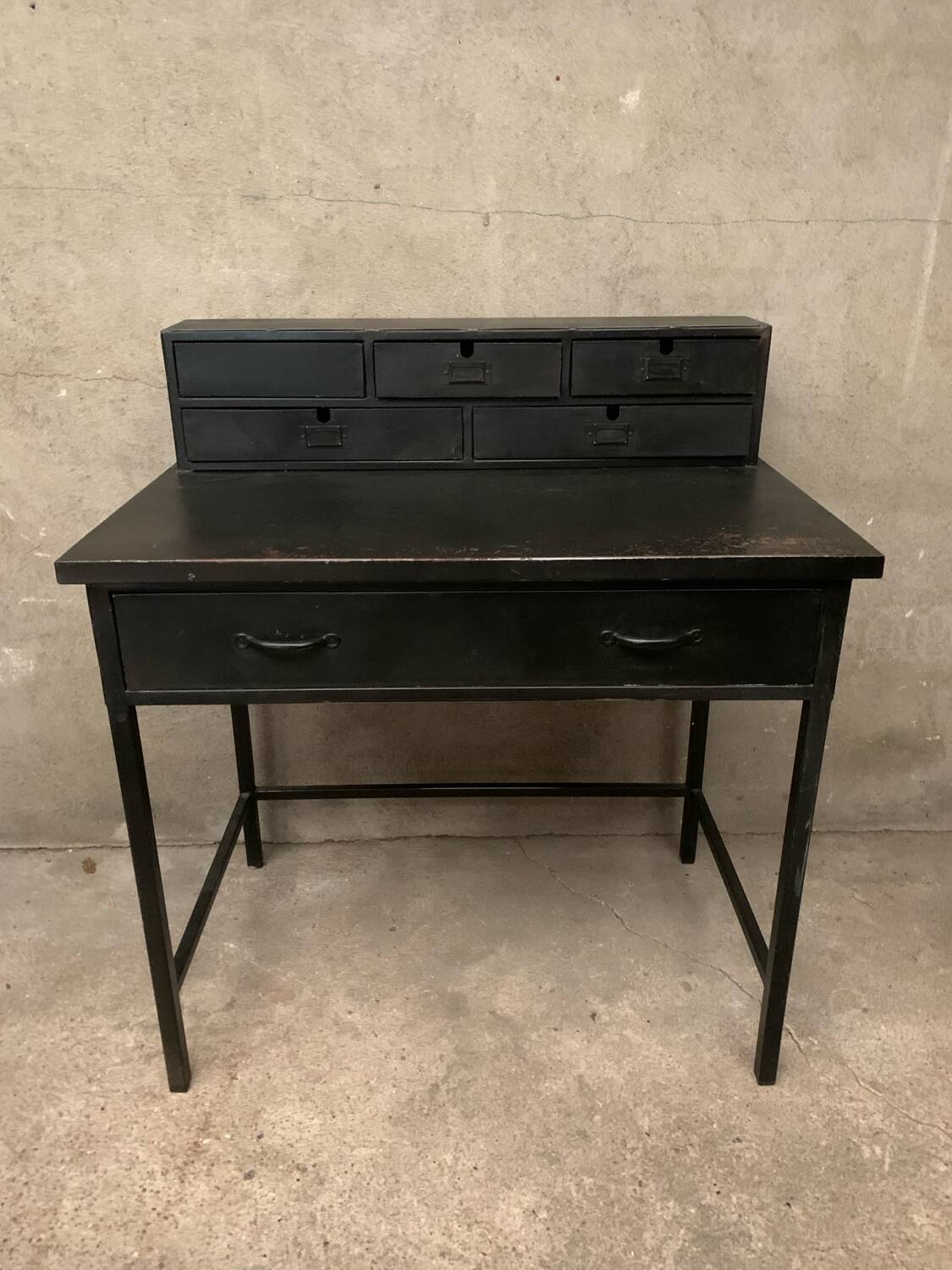 Matte black industrial secretary desk