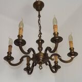French Mid Century Brass & Copper 6 Light Traditional Style Chandelier 5571
