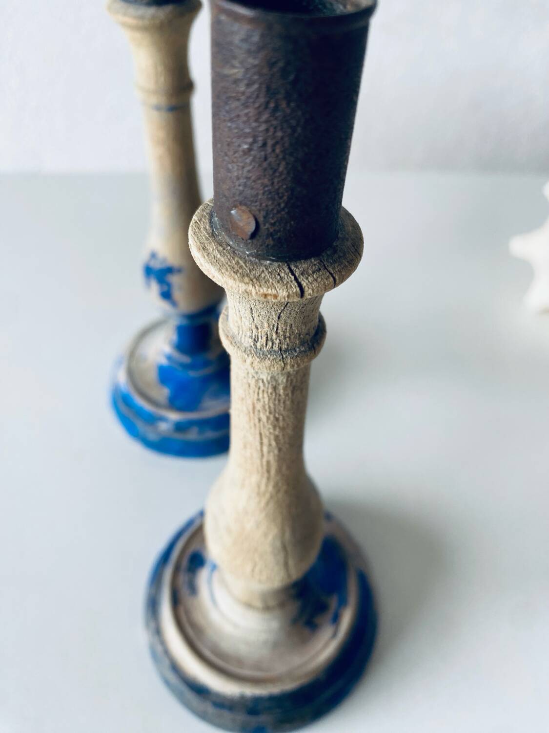Pair of old patinated candlesticks