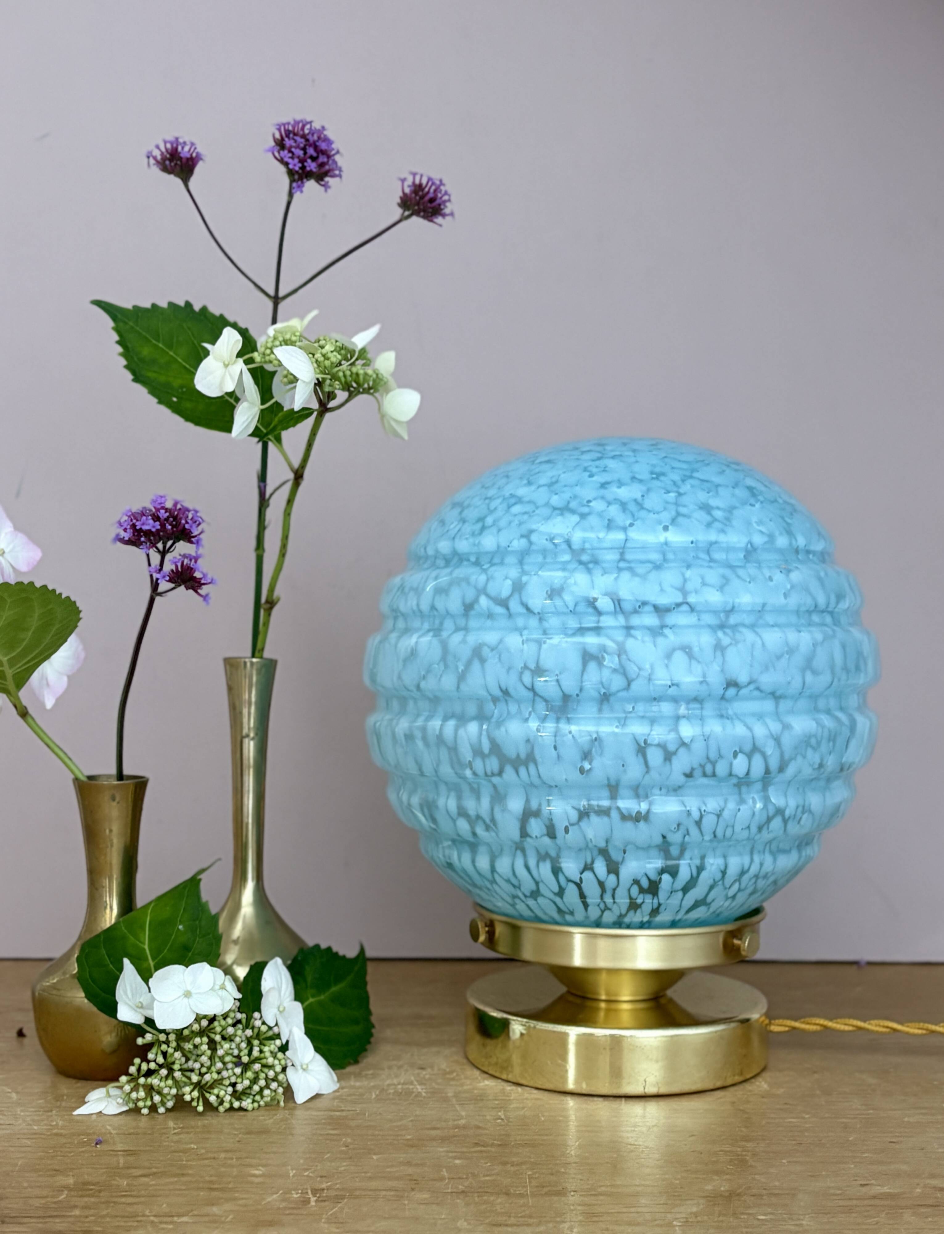 Vintage blue glass globe table lamp from Clichy