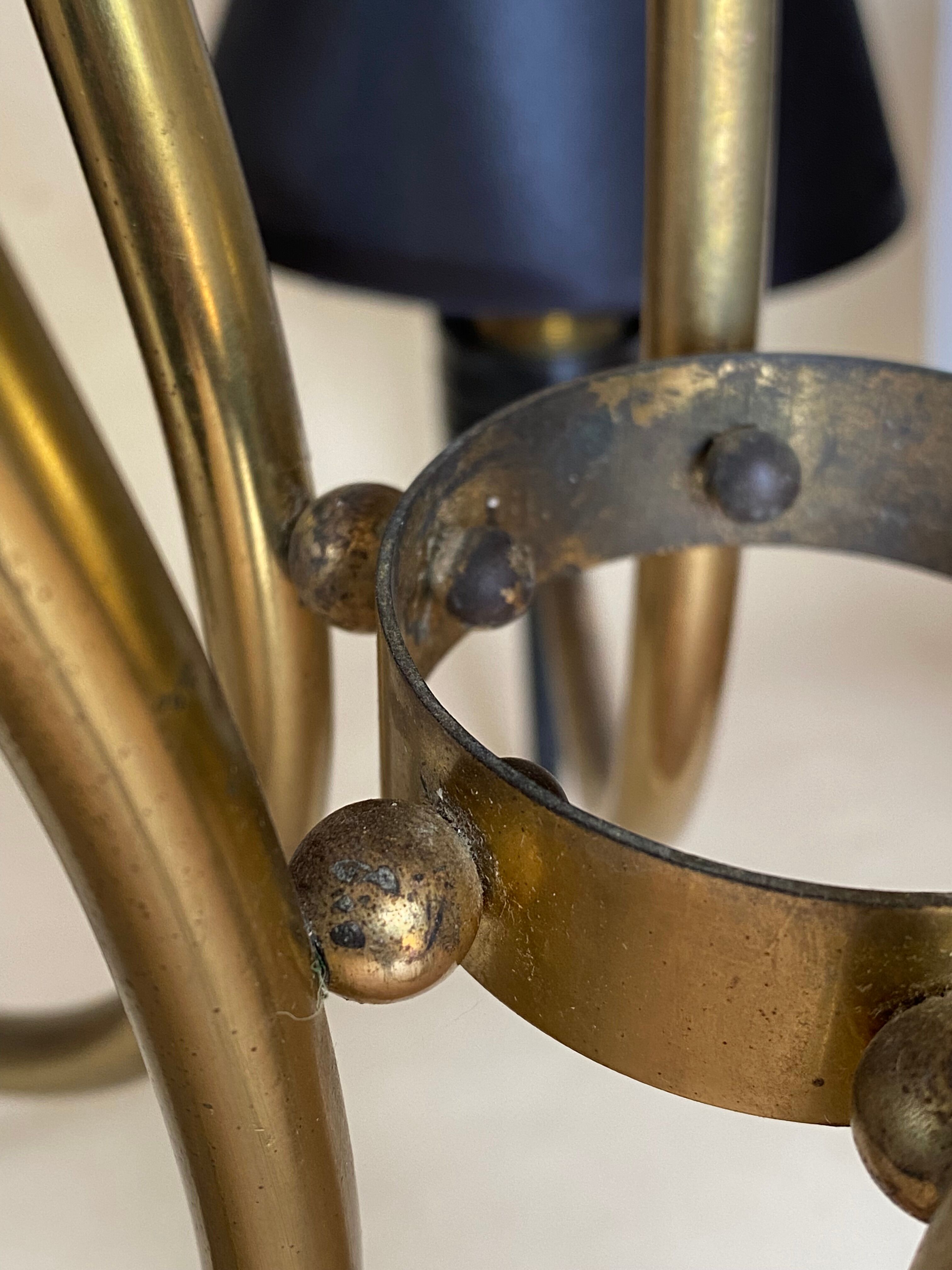 1950 six-armed brass cage chandelier