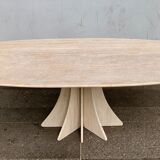 Travertine dining table by Claude Berraldacci with 8-sided stand