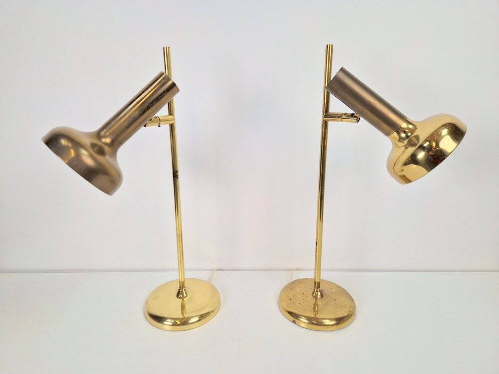 Vintage Brass Trumpet Table Lamps by Solken Leuchten, 1970s, Set of 2