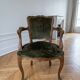 Louis XV cabriolet armchair in solid wood and green velvet