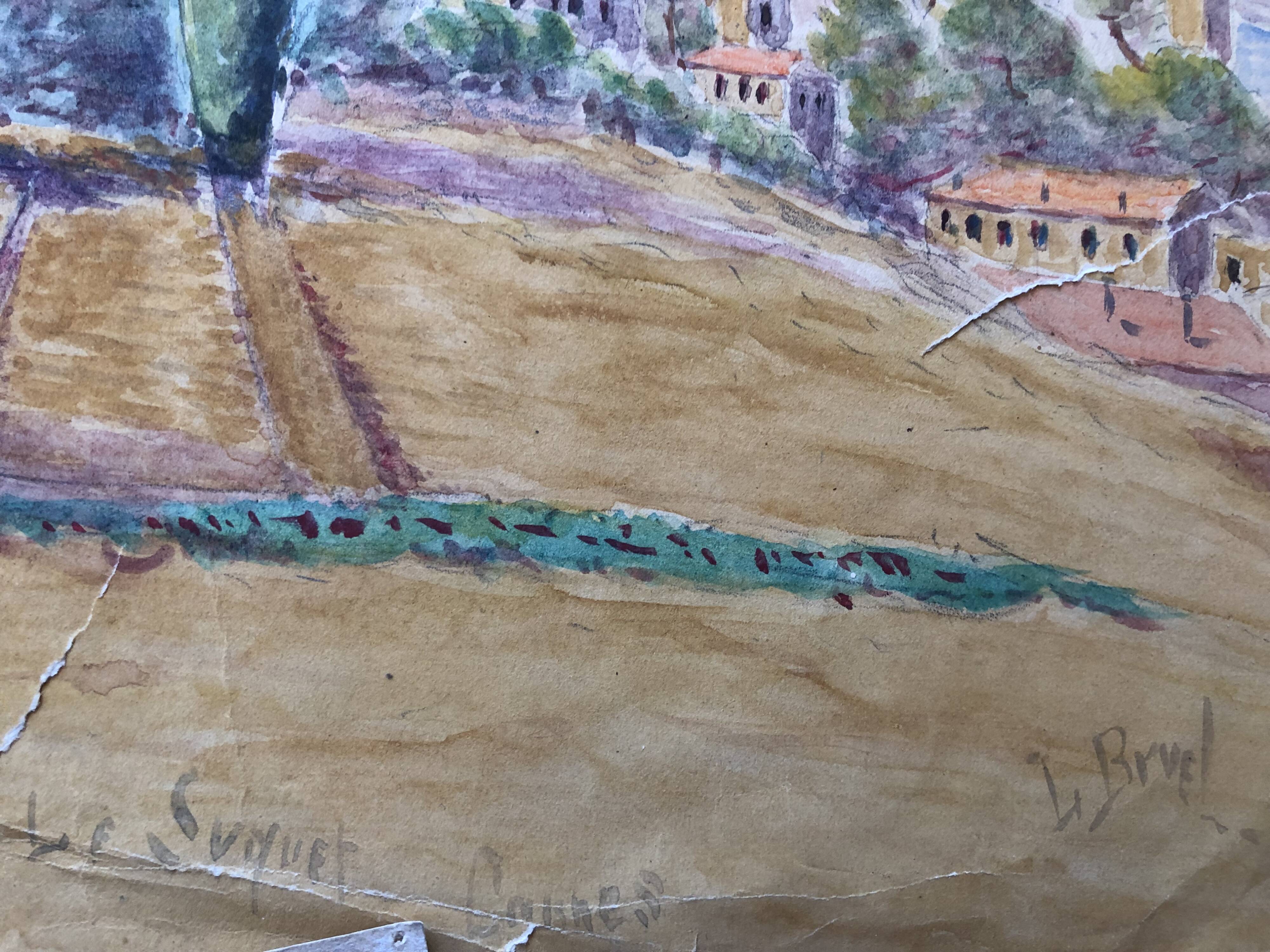 Set of 4 watercolors 1920 cannes, l. bruel, le suquet la corniche island st honorat bay alpes maritimes 06